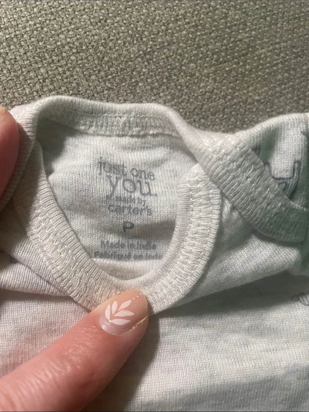 Preemie Carters Gray Short-Sleeve Baby One-Piece with Blue Animal Print
